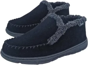 Clarks Men's Suede Leather Sherpa Lined Ankle Bootie Slippers, JMH1952 - Indoor/Outdoor Slip-Ons - Comfy & Durable Ankle Boots with Plush Lining Padded Insole & Gripped Rubber Outsoles