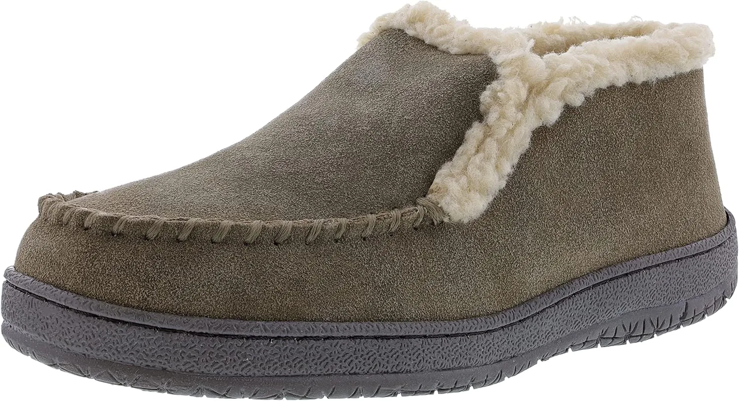 Clarks Sage/Natural Suede Moccasin Faux Fur Lining Indoor Outdoor Bootie Slipper (Sage/Natural, 12)