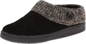 Clarks Women's Knitted Sweater Collar Suede Slippers - Faux Fur Linning Indoor/Outdoor TPR Outsoles & Cushioned Footbed (6, Black/Grey)