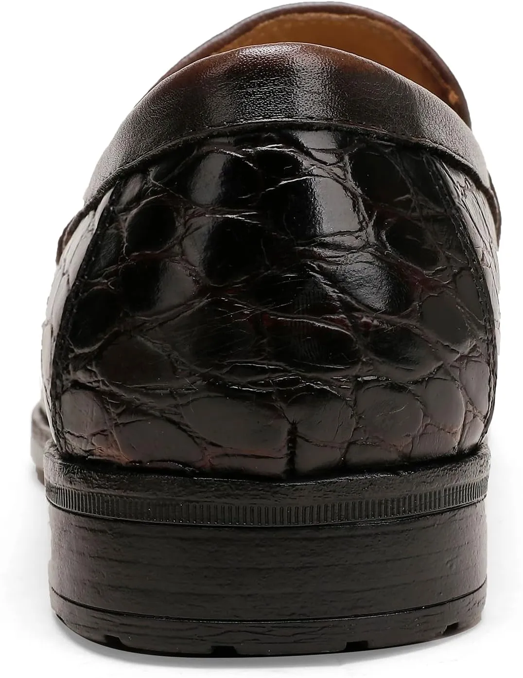 Classic Mens Leather Dress Shoes, Luxury Crocodile Printed Slip on Loafer with Matel Buckle Penny Shoes for Mens