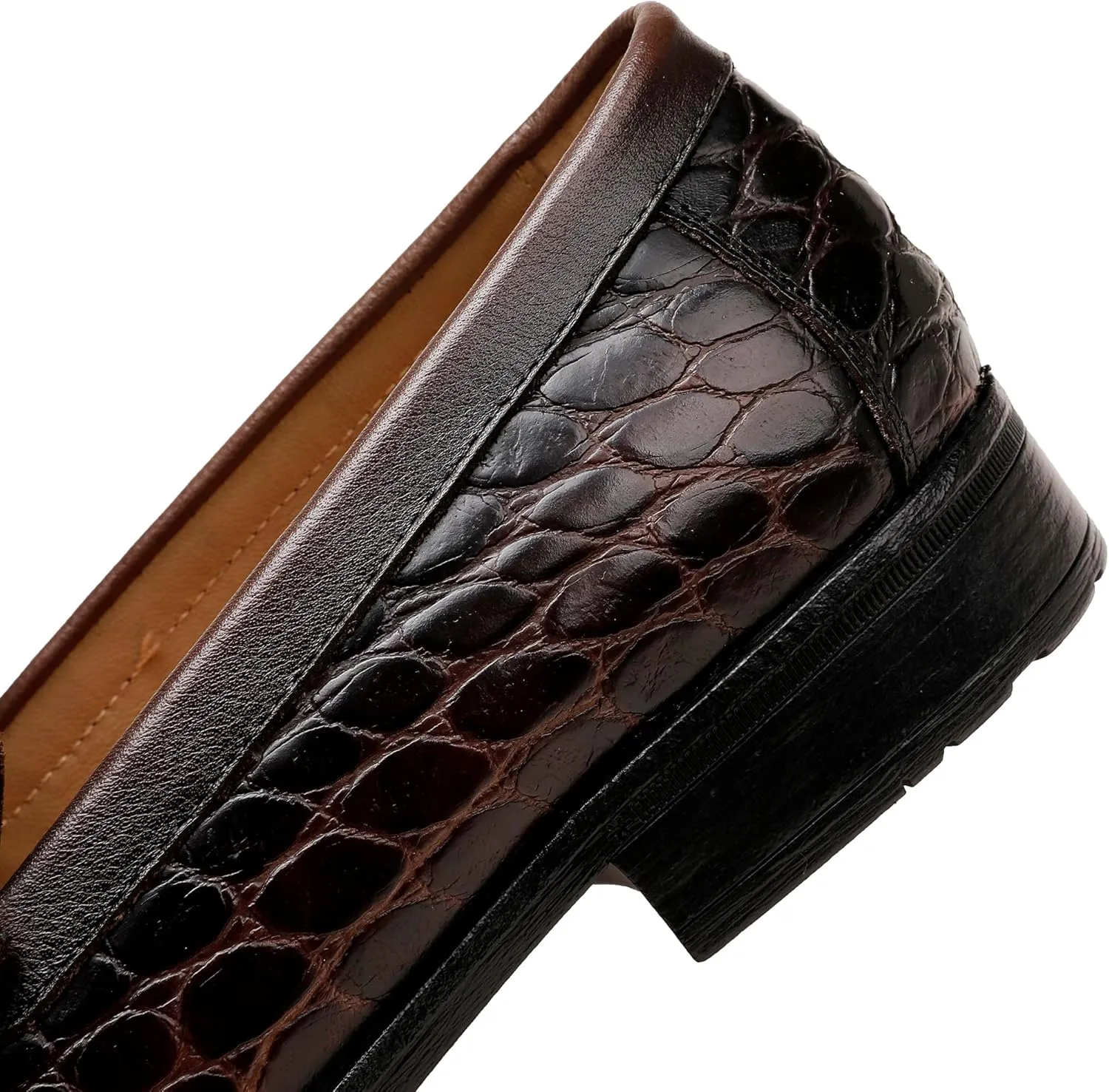 Classic Mens Leather Dress Shoes, Luxury Crocodile Printed Slip on Loafer with Matel Buckle Penny Shoes for Mens