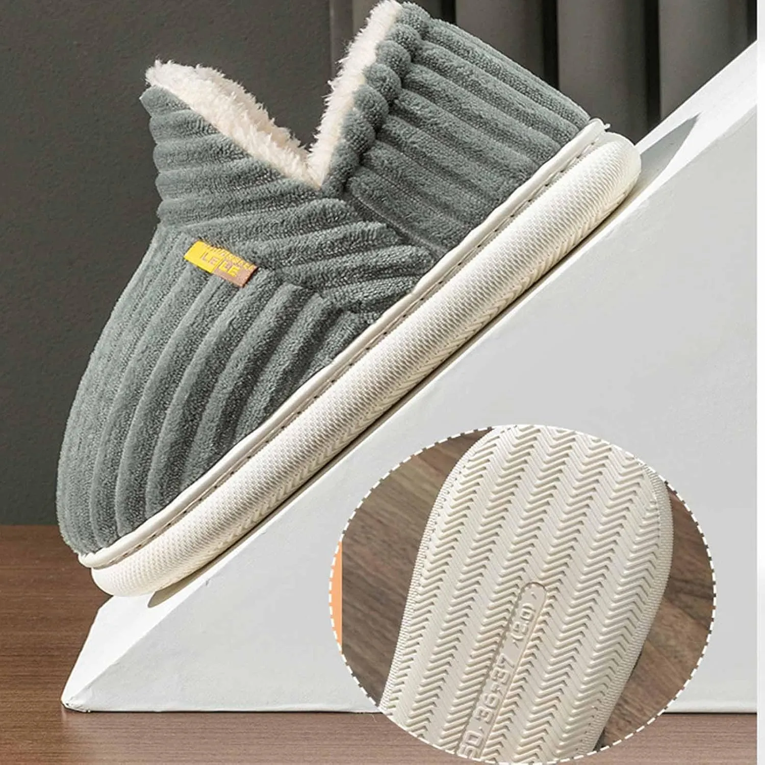 CLOUDEMO Sunmoine Cloud Slippers,Pillow Warm Fuzzy House Slippers, Anti-Skid Cozy Plush for Indoor Outdoor Warm Slippers (Grey,10-10.5)