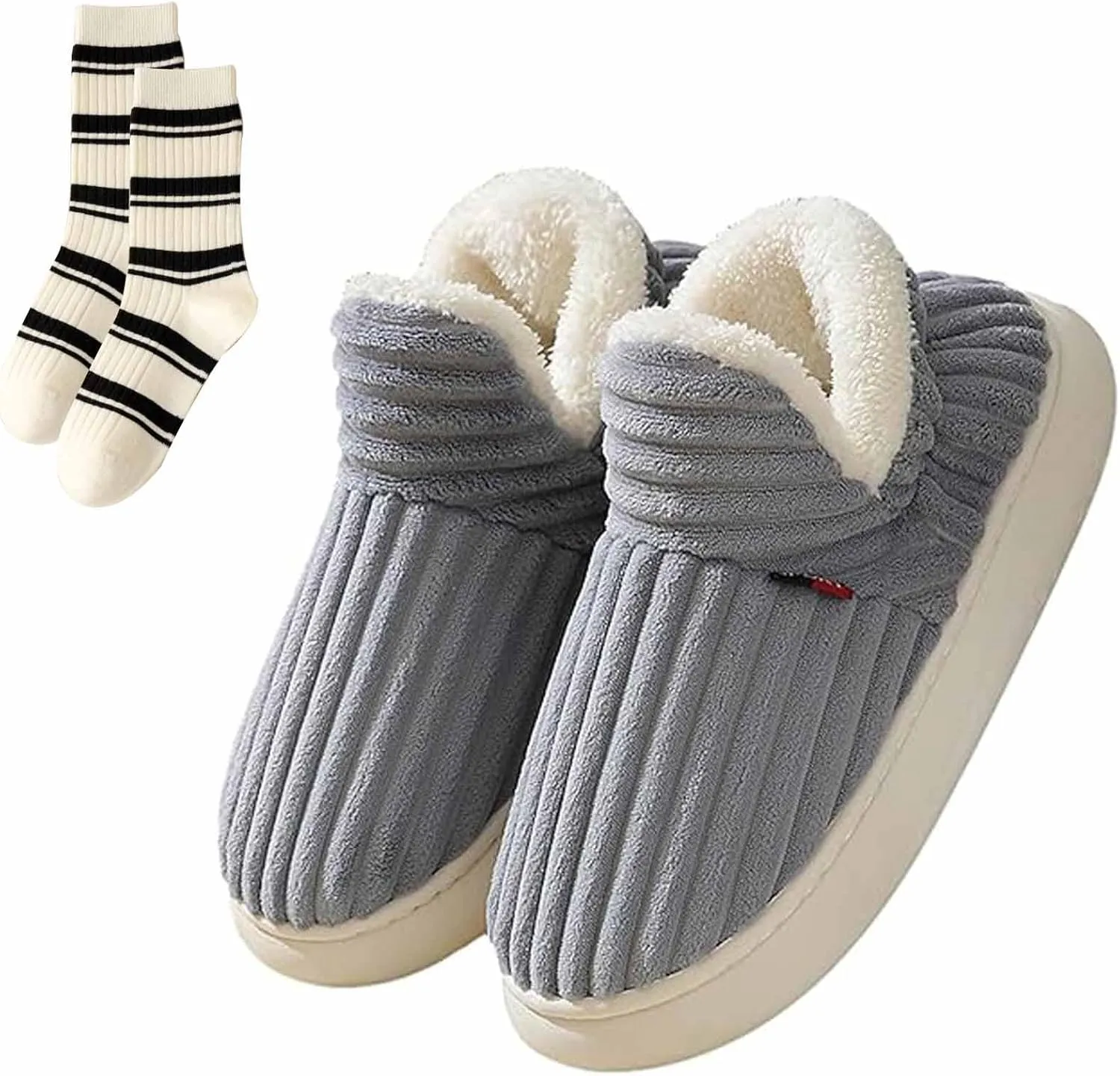 CLOUDEMO Sunmoine Cloud Slippers,Pillow Warm Fuzzy House Slippers, Anti-Skid Cozy Plush for Indoor Outdoor Warm Slippers (Grey,10-10.5)