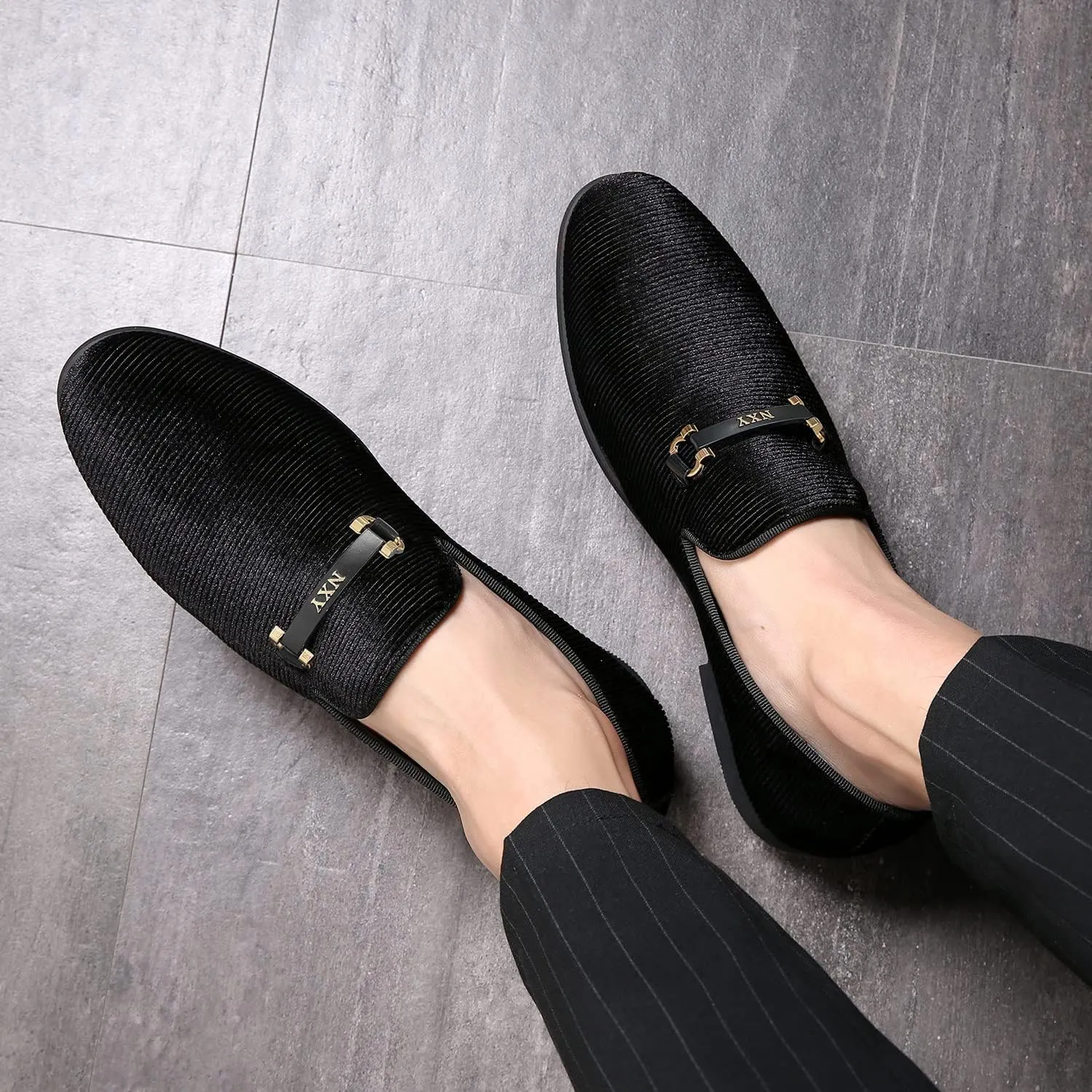 CMM Men's Loafers Velvet Slip on Smoking Slipper Fashion Wedding Shoes