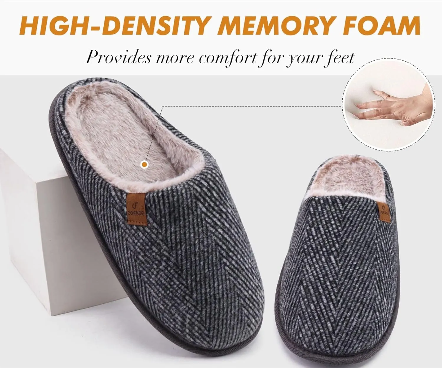 COFACE Unisex Mens Womens Cozy Memory Foam Scuff Slippers Casual Slip On Warm House Shoes Indoor/Outdoor Sandal Slippers With Arch Support Rubber Sole Size 4-15