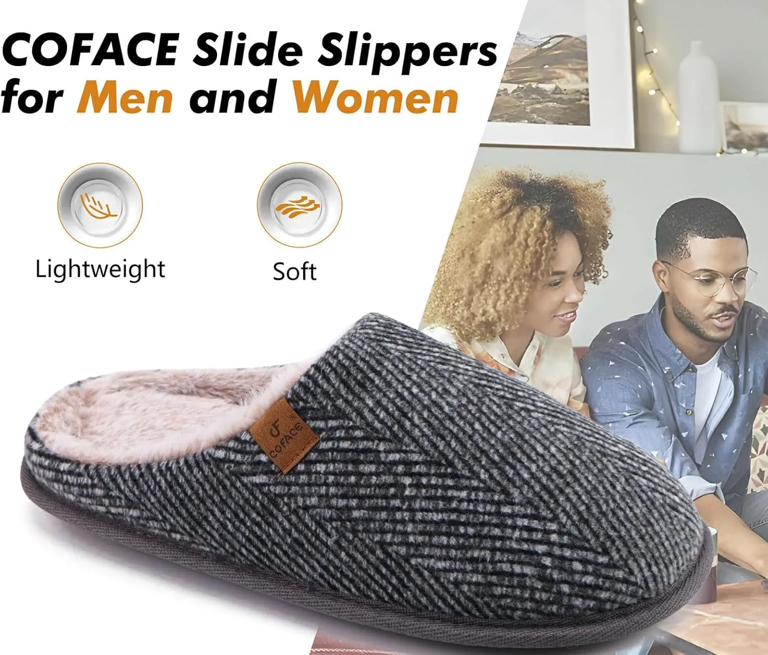 COFACE Unisex Mens Womens Cozy Memory Foam Scuff Slippers Casual Slip On Warm House Shoes Indoor/Outdoor Sandal Slippers With Arch Support Rubber Sole Size 4-15