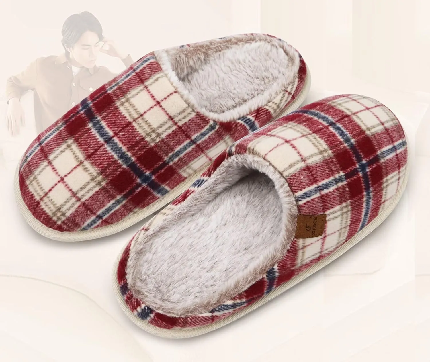COFACE Unisex Mens Womens Cozy Memory Foam Scuff Slippers Casual Slip On Warm House Shoes Indoor/Outdoor Sandal Slippers With Arch Support Rubber Sole Size 4-15