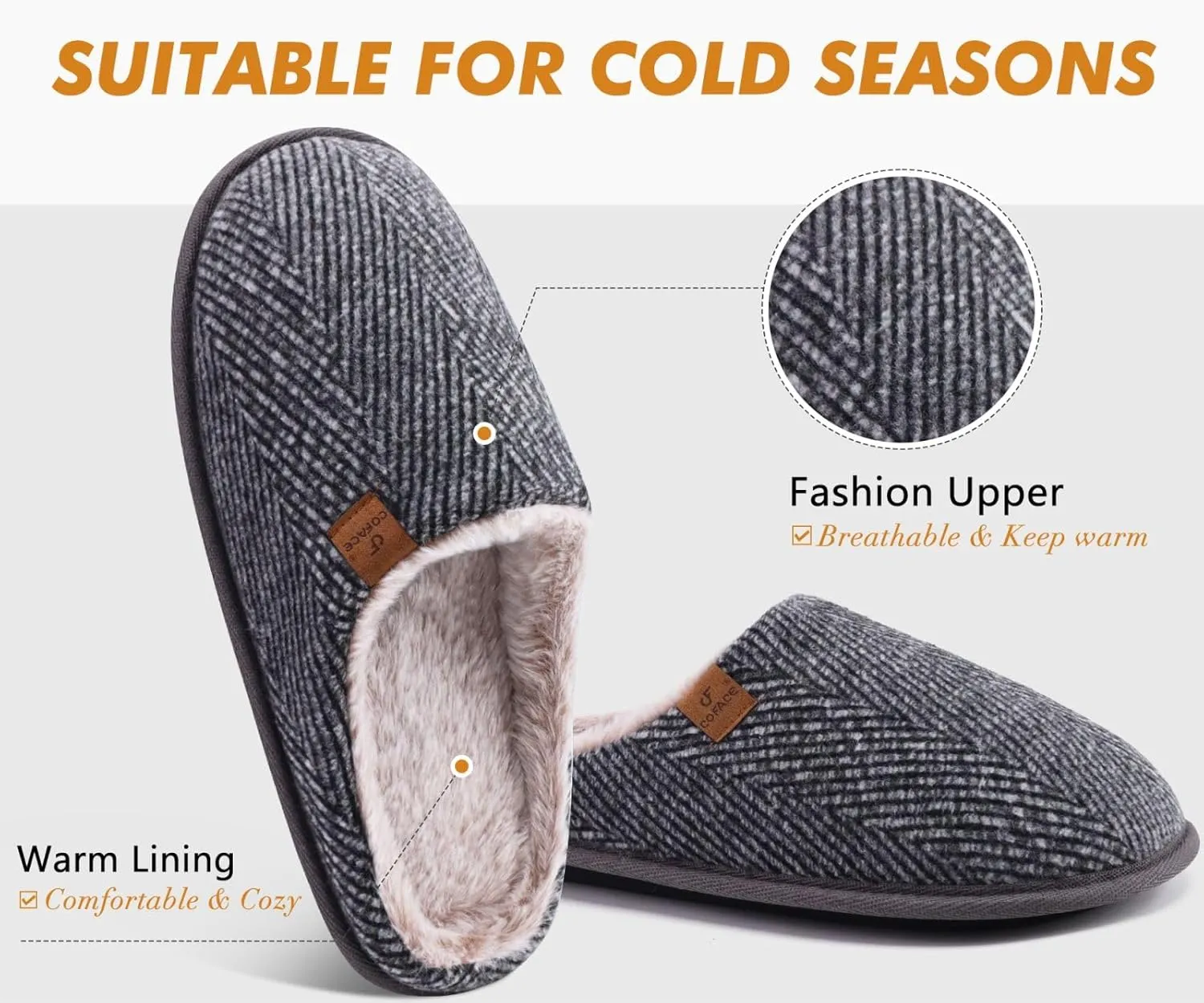 COFACE Unisex Mens Womens Cozy Memory Foam Scuff Slippers Casual Slip On Warm House Shoes Indoor/Outdoor Sandal Slippers With Arch Support Rubber Sole Size 4-15