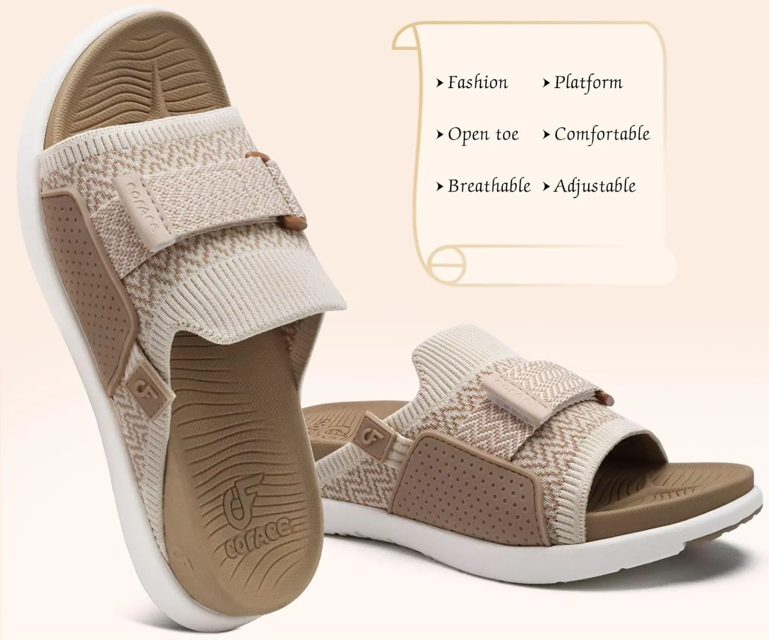 COFACE Women’s Orthotic Sandals Comfortable Plantar Fasciitis Arch Support Sandal Slippers Ladies Fashion Fabric Kint Slides Sandals with Lightweight Athletic Soft Cushion Footbed (US Size 5-11)