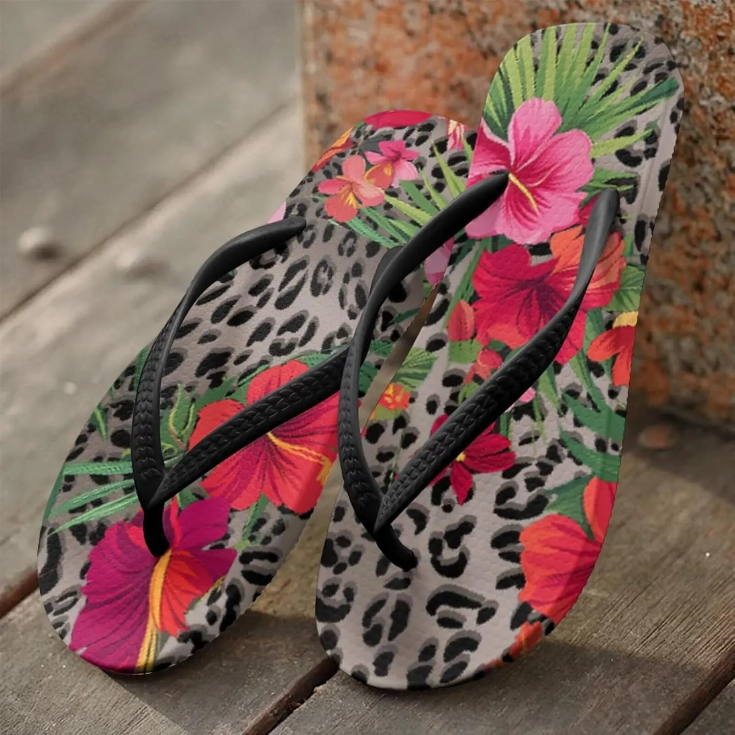 Coloranimal Flip Flops for Women Summer Beach Sandals Flower Flip Flops Thong Sandals Non Slip Women's Flip Flops Bathroom Slippers Y Sandals