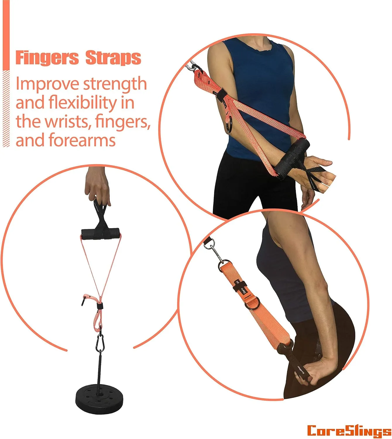 CoreSlings Cable Machine Handles with Finger Straps for gripping Forearm Strength Training, Workout Handles Cable attachments for Gym, Resistance Bands Handles.