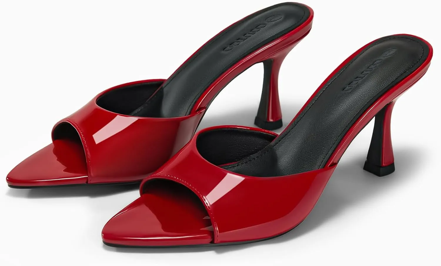 Coutgo Womens Heeled Mules Pointed Peep Toe High Heels Slip On Backless Mule Sandals Dress Shoes