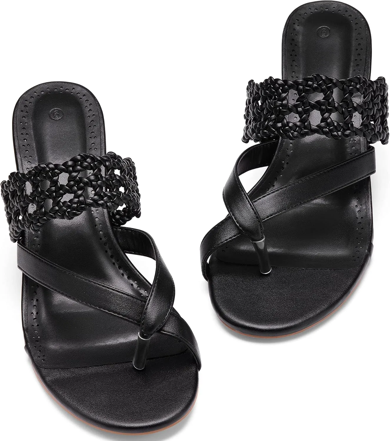 Coutgo Womens Low Kitten Heel Sandals Open Toe Ankle Strap Thong Slides Backless Slip on Dress Shoes