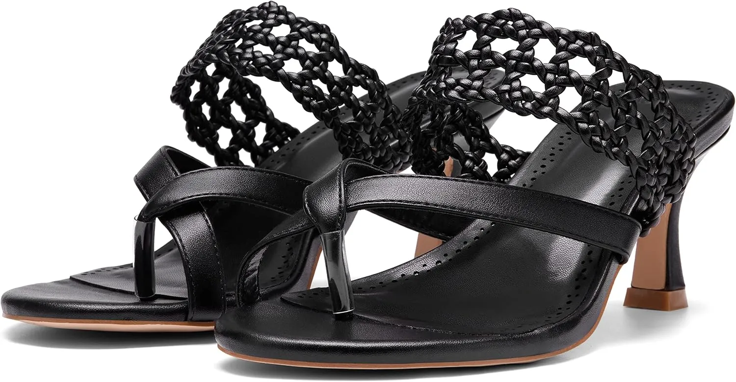 Coutgo Womens Low Kitten Heel Sandals Open Toe Ankle Strap Thong Slides Backless Slip on Dress Shoes