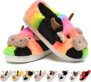 Cow Slippers for Women,Cartoon Animal Fuzzy Slippers,Winter Warm Women's House Slippers,Anti-Slip Indoor Outdoor for Man Wrap Heel