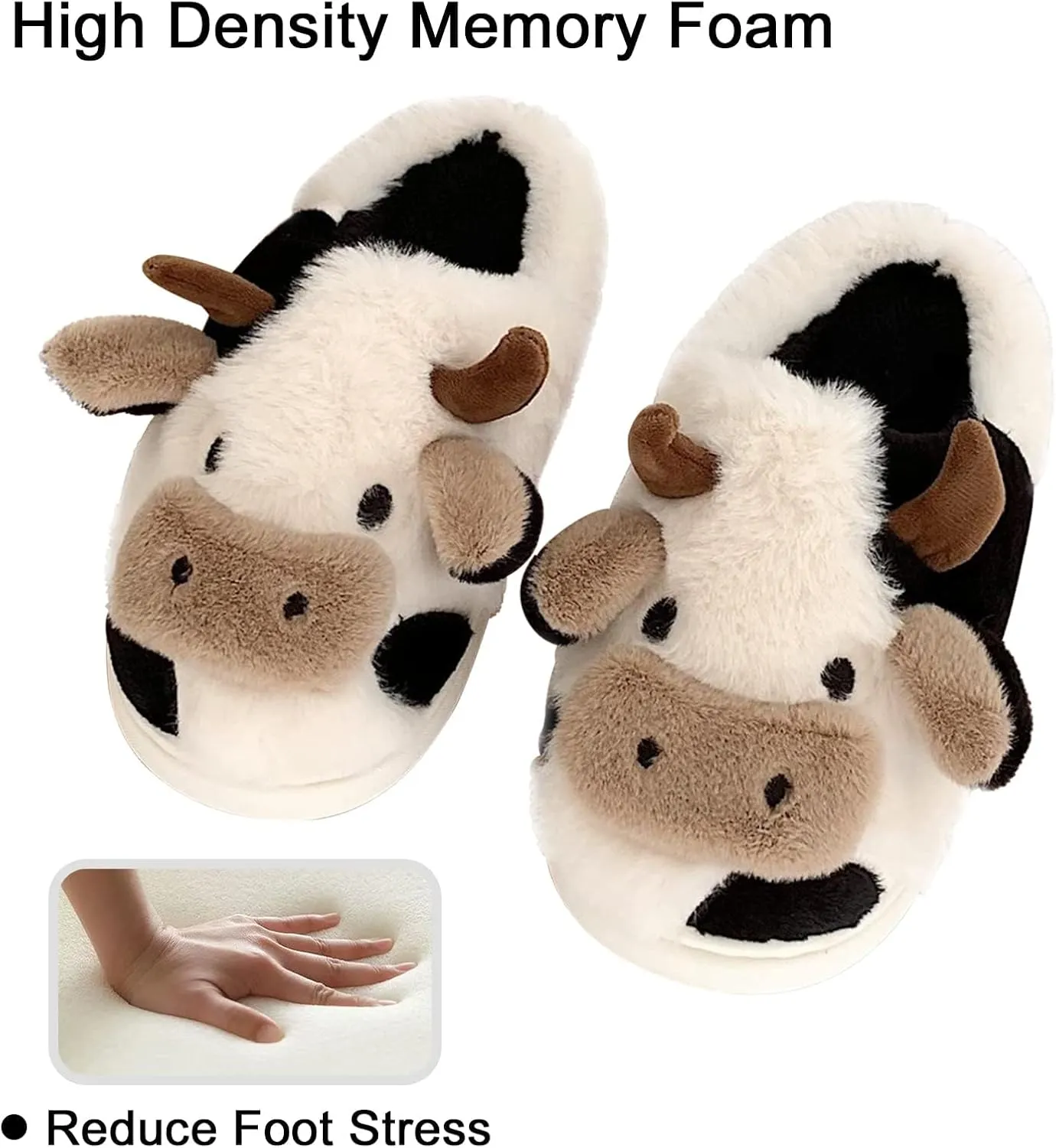Cow Slippers for Women,Cartoon Animal Fuzzy Slippers,Winter Warm Women's House Slippers,Anti-Slip Indoor Outdoor for Man Wrap Heel
