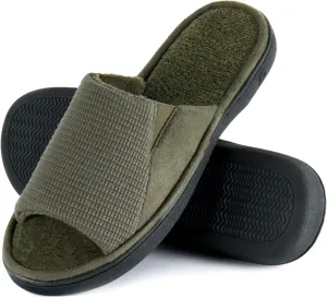 Cozy Men's Open Toe House Slippers Memory Foam,Comfy Slip On Indoor Slippers for Men Breathable, Non-Slip Soft Bedroom Home Slippers Lightweight