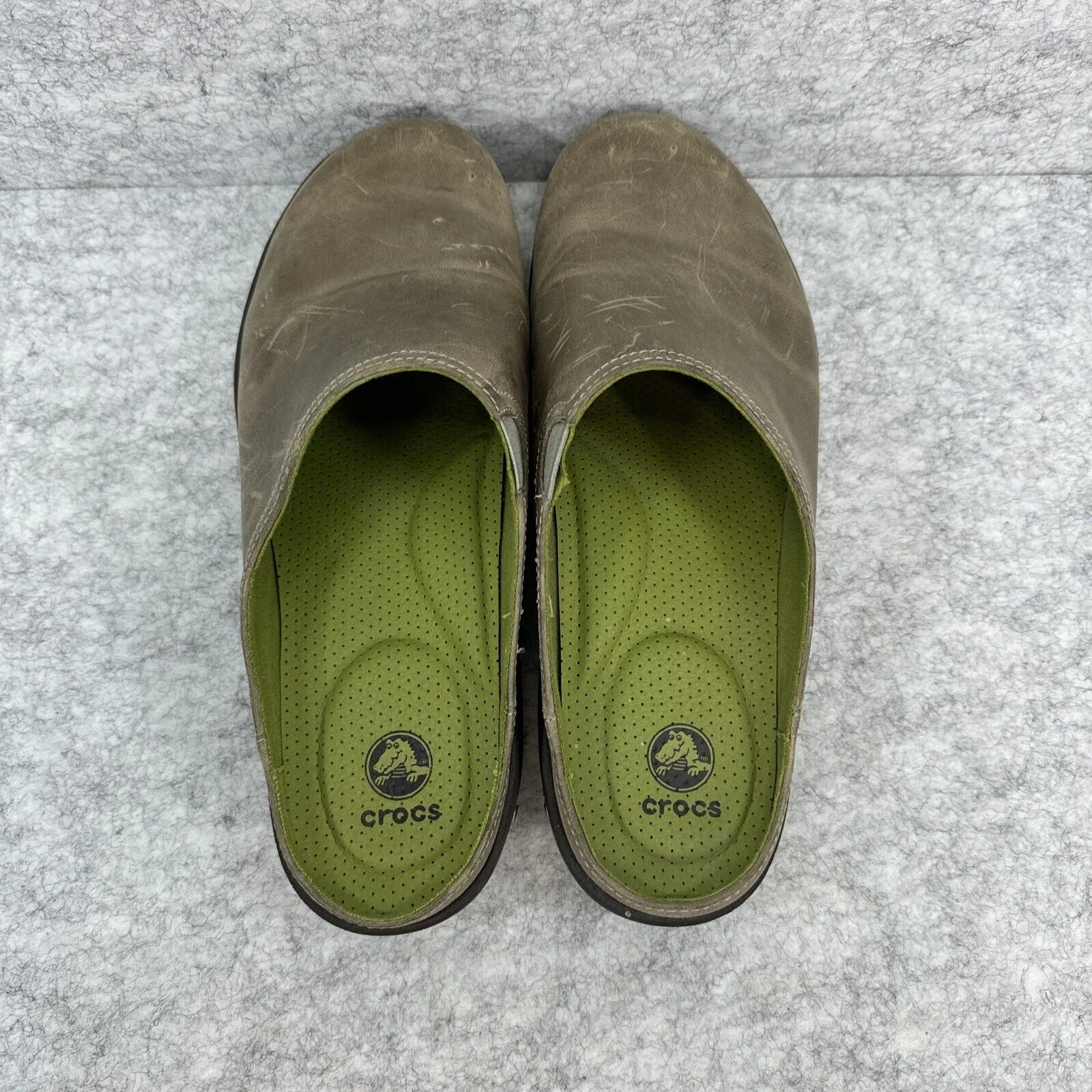 Crocs Cobbler 2.0 Womens Slip On Casual Mule Clog Olive Brown Leather Sz 7 16052