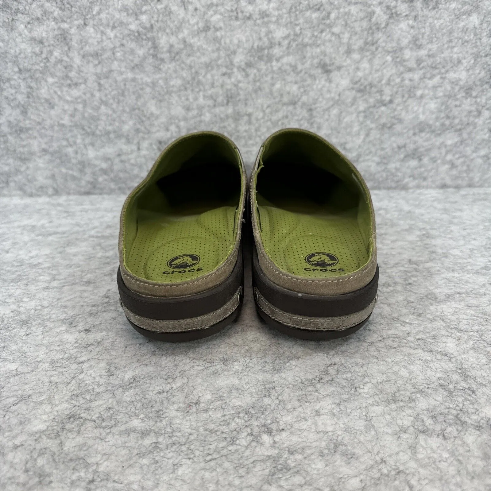 Crocs Cobbler 2.0 Womens Slip On Casual Mule Clog Olive Brown Leather Sz 7 16052