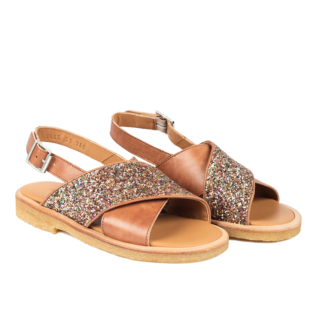 Cross sandal with sparkling glitter detail