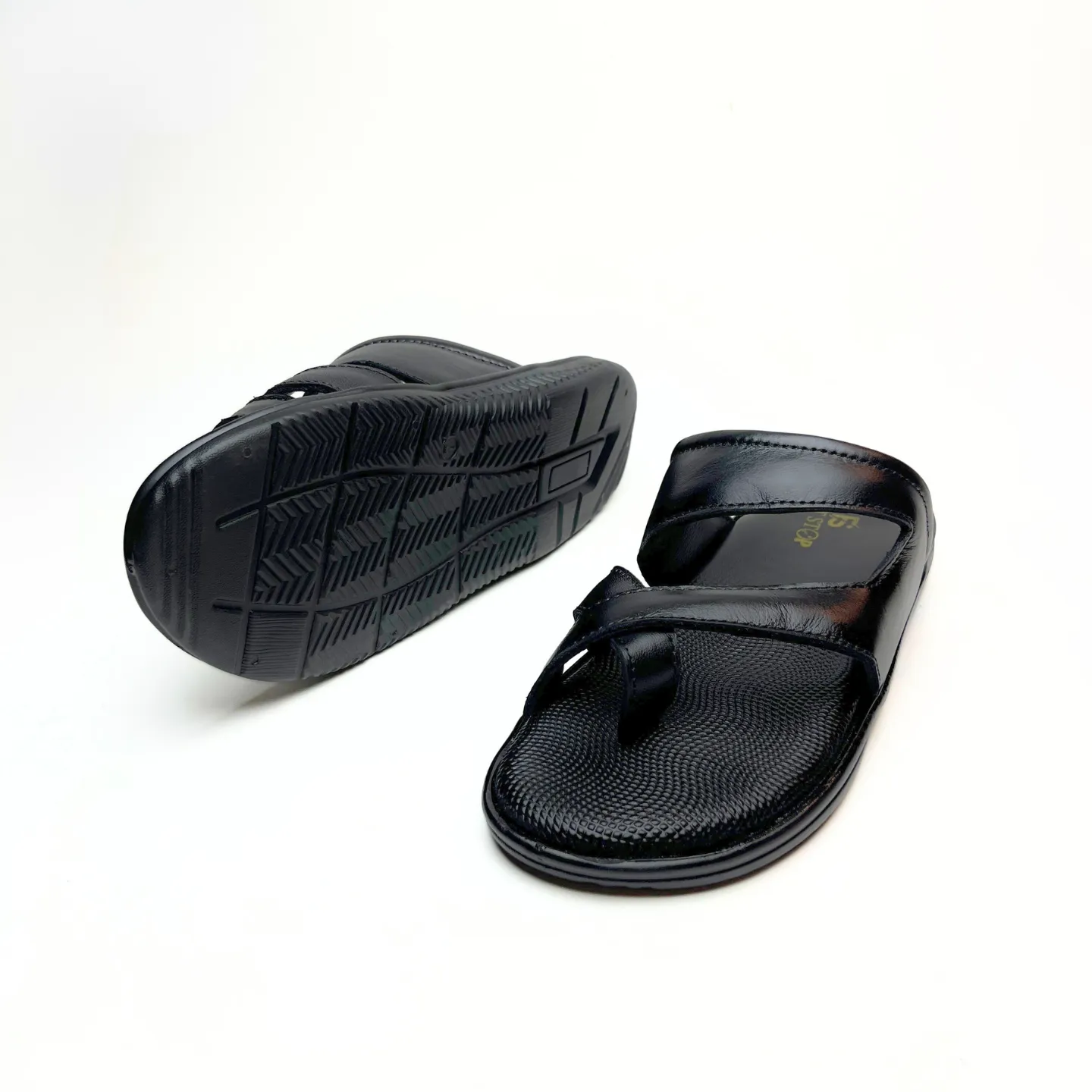 Cross Thumb Strap Leather Slippers