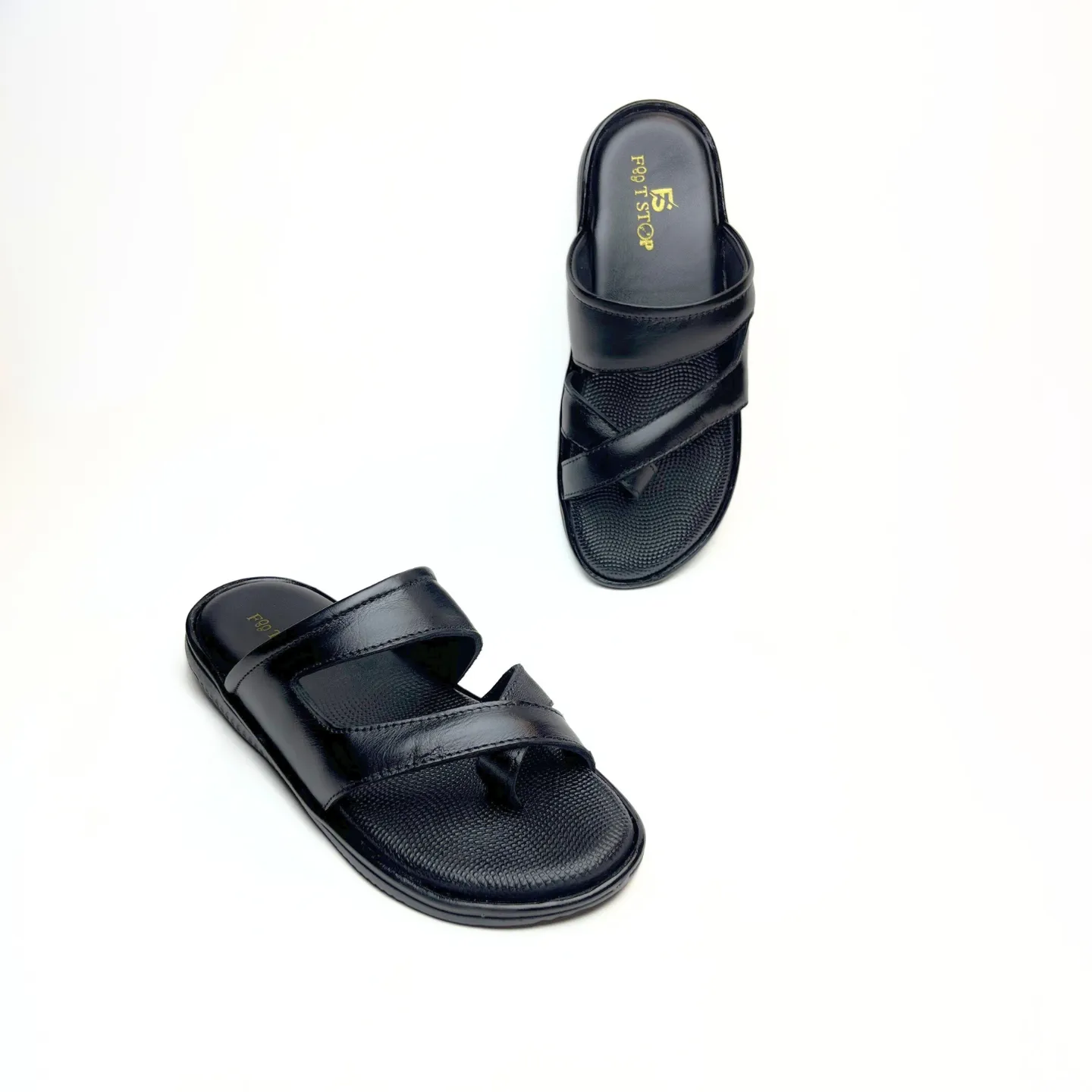 Cross Thumb Strap Leather Slippers