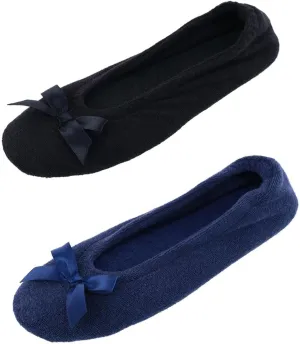CTM® Women's Terry Ballerina Slipper House Shoe (Pack of 2)