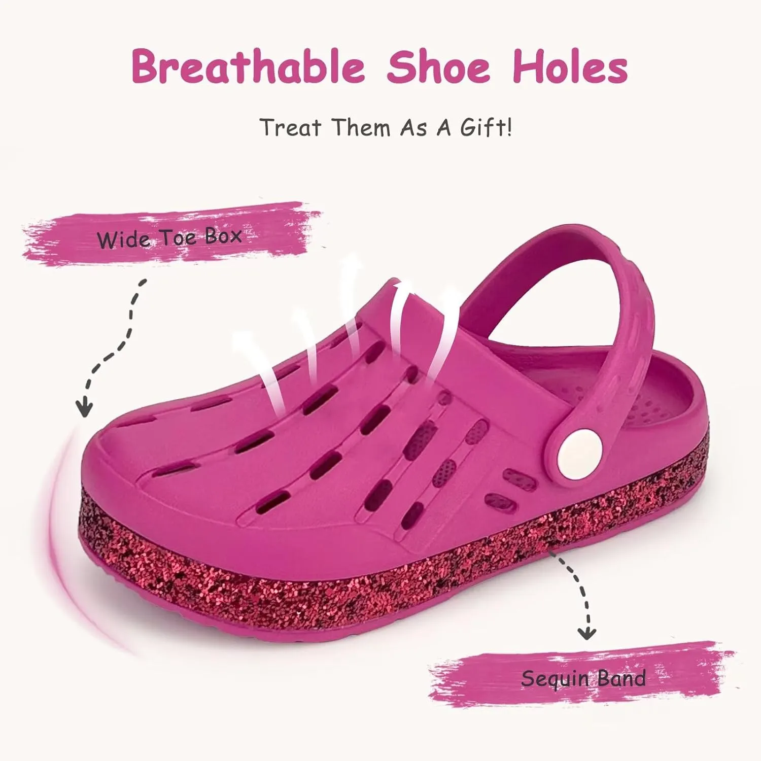 Cubufly Kids Garden Shoes Boys Girls Glitter Stripe Band Clogs Toddler Slip On Water Sandals Children Beach Pool Slipper