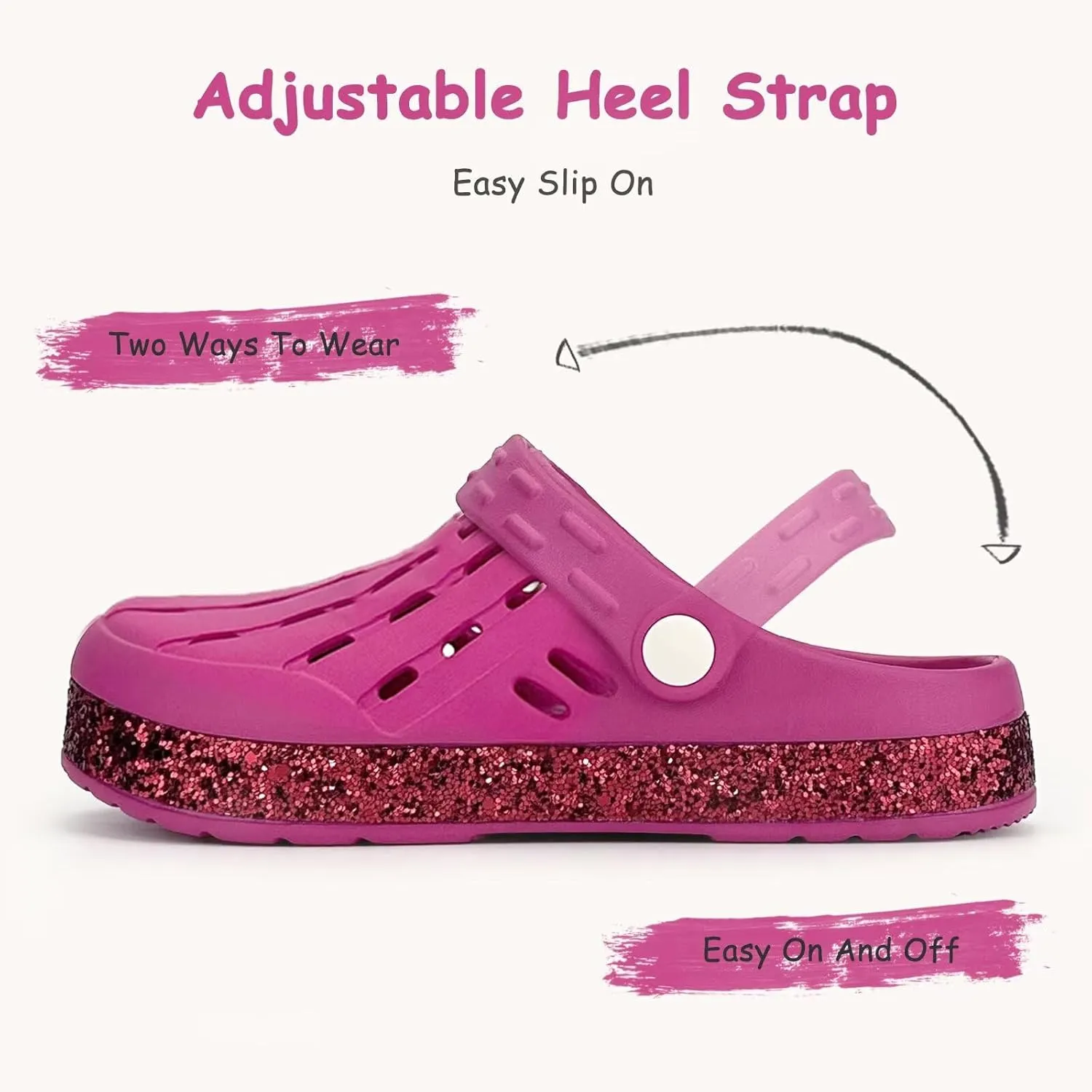 Cubufly Kids Garden Shoes Boys Girls Glitter Stripe Band Clogs Toddler Slip On Water Sandals Children Beach Pool Slipper