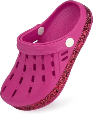 Cubufly Kids Garden Shoes Boys Girls Glitter Stripe Band Clogs Toddler Slip On Water Sandals Children Beach Pool Slipper