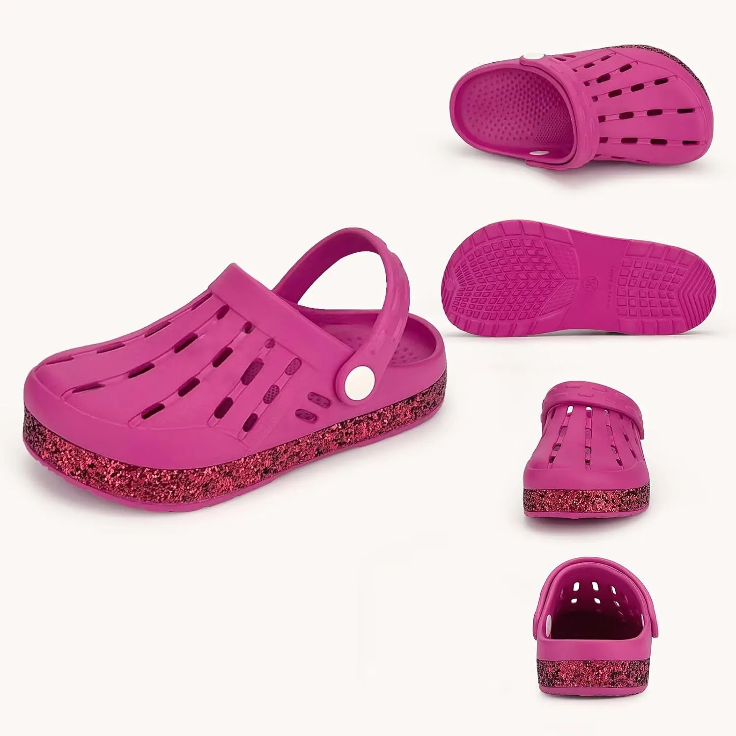 Cubufly Kids Garden Shoes Boys Girls Glitter Stripe Band Clogs Toddler Slip On Water Sandals Children Beach Pool Slipper