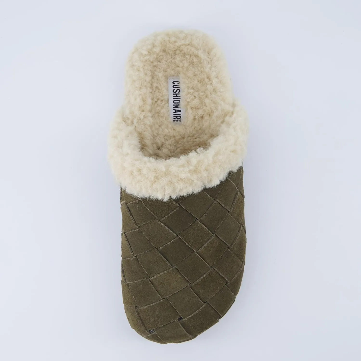 CUSHIONAIRE Cliché Genuine Suede Woven Mule Slippers for Women Indoor and Outdoor - Slip On Faux Fur Lining Women Footwear for Comfort