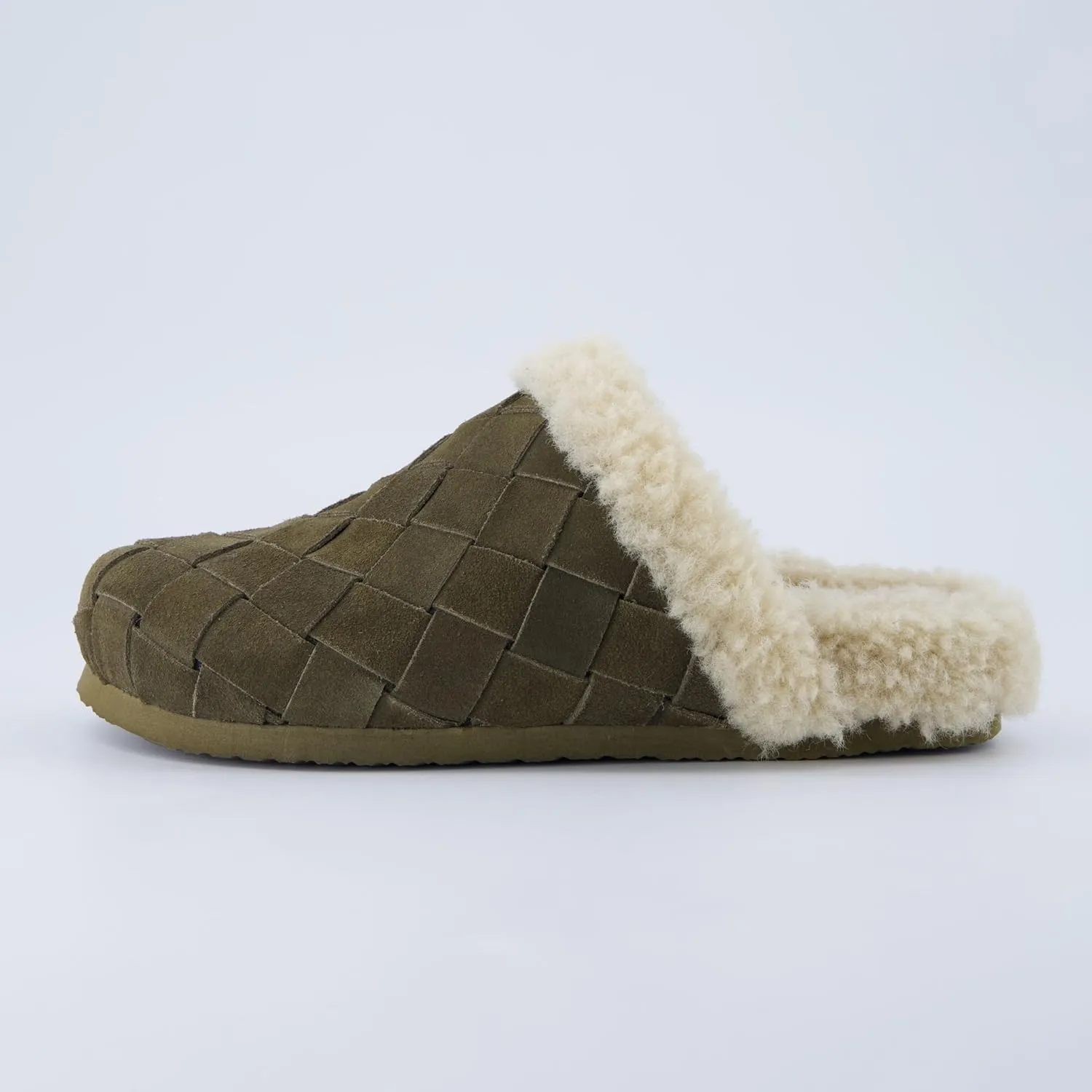 CUSHIONAIRE Cliché Genuine Suede Woven Mule Slippers for Women Indoor and Outdoor - Slip On Faux Fur Lining Women Footwear for Comfort