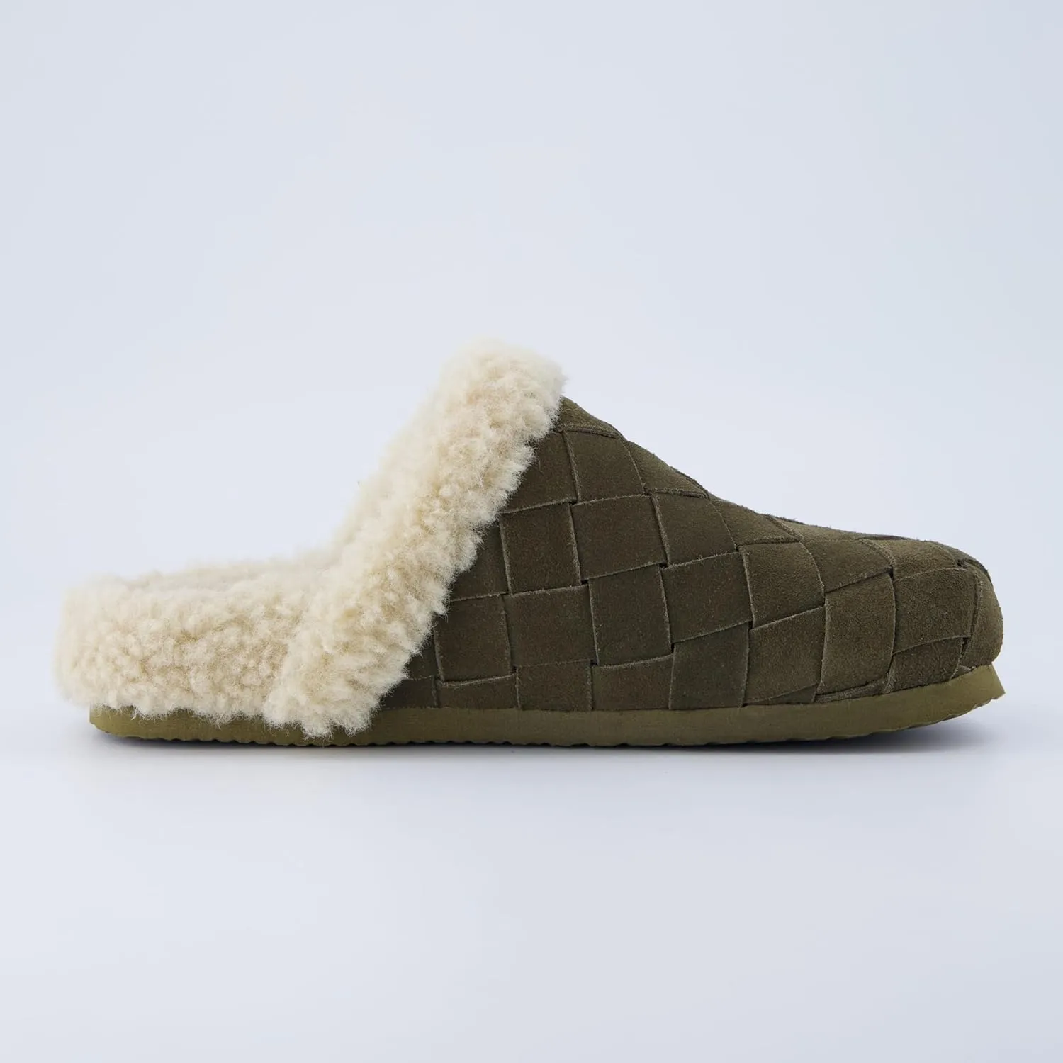 CUSHIONAIRE Cliché Genuine Suede Woven Mule Slippers for Women Indoor and Outdoor - Slip On Faux Fur Lining Women Footwear for Comfort
