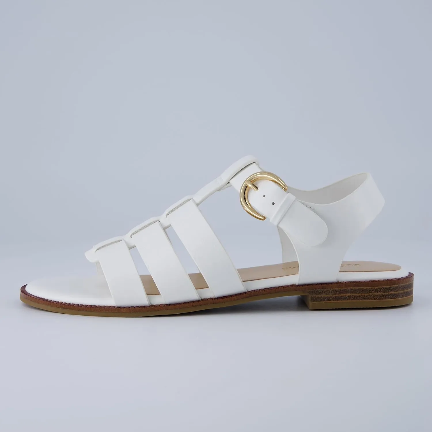 CUSHIONAIRE London Women’s Strappy Fisherman Sandal – Vegan Leather Gladiator Style with Adjustable Ankle Strap   Memory Foam