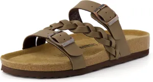 CUSHIONAIRE Women's Lizzy Cork Footbed Sandal - Comfortable, Adjustable Straps, Arch Support, Wide Widths Available, Boho Chic Summer Slides