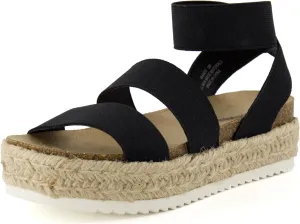 CUSHIONAIRE Women's Mandy Cork Espadrille Platform Sandal - Strappy Wedge with Arch Support,