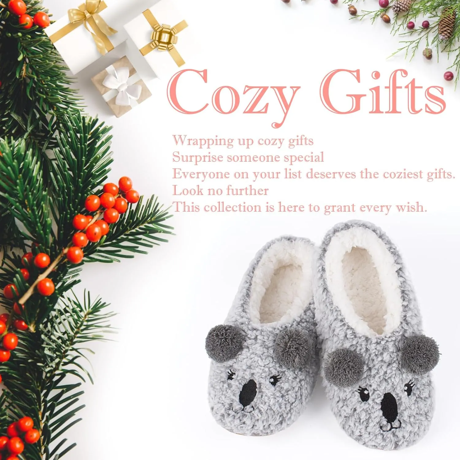 Cute Animal House Slippers, Warm Fuzzy Slipper Socks with Grippers Non Slip, Cozy Funny Gifts