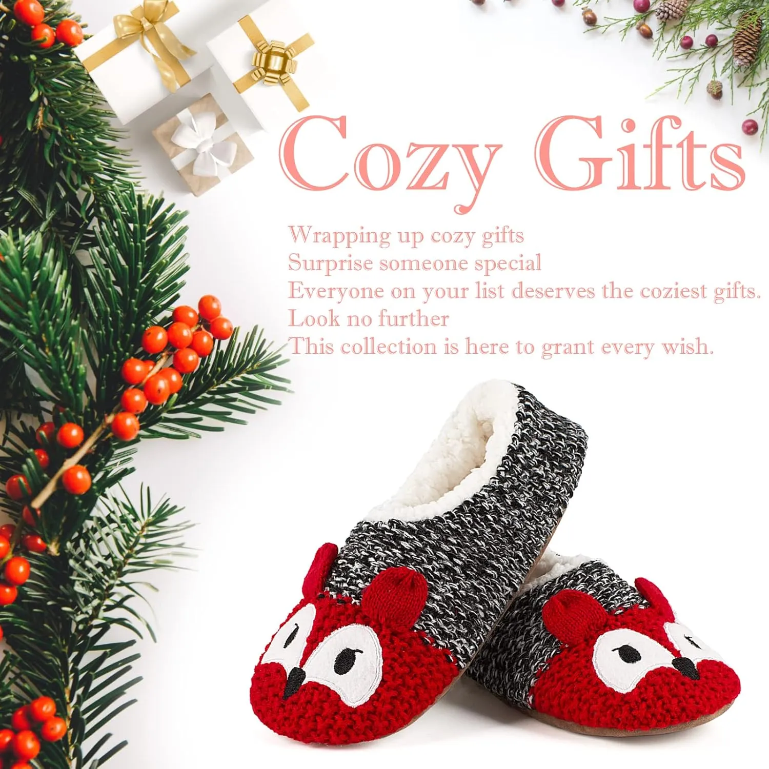 Cute Animal House Slippers, Warm Fuzzy Slipper Socks with Grippers Non Slip, Cozy Funny Gifts