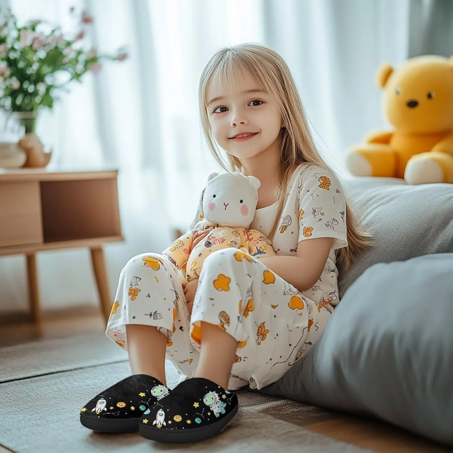 Cute Kids Slippers for Boys and Girls, Soft Warm Home Slippers for Winter, Anti-Slip Closed Toe Fuzzy Slippers