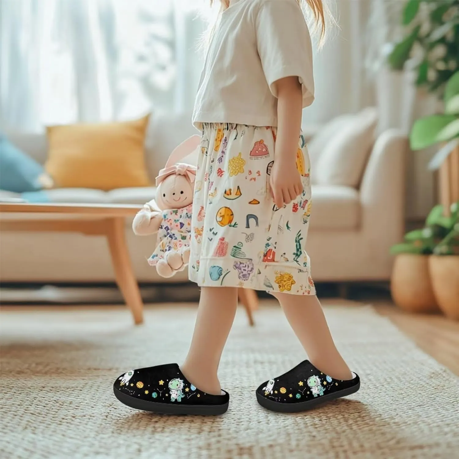 Cute Kids Slippers for Boys and Girls, Soft Warm Home Slippers for Winter, Anti-Slip Closed Toe Fuzzy Slippers