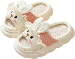 Cute Rabbit Lace Slippers, Animal Linen Slippers for Summer, Couple's Home Shoes