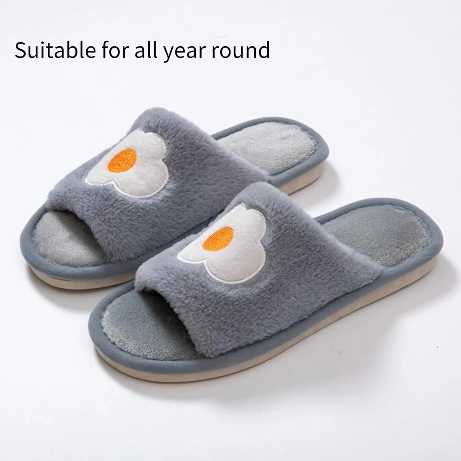 Cute Strawberry Slippers for Women Indoor Home Plush Cotton Cherry Non-Slip Slides Open Toe House Shoes Soft Sole Bedroom