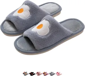 Cute Strawberry Slippers for Women Indoor Home Plush Cotton Cherry Non-Slip Slides Open Toe House Shoes Soft Sole Bedroom