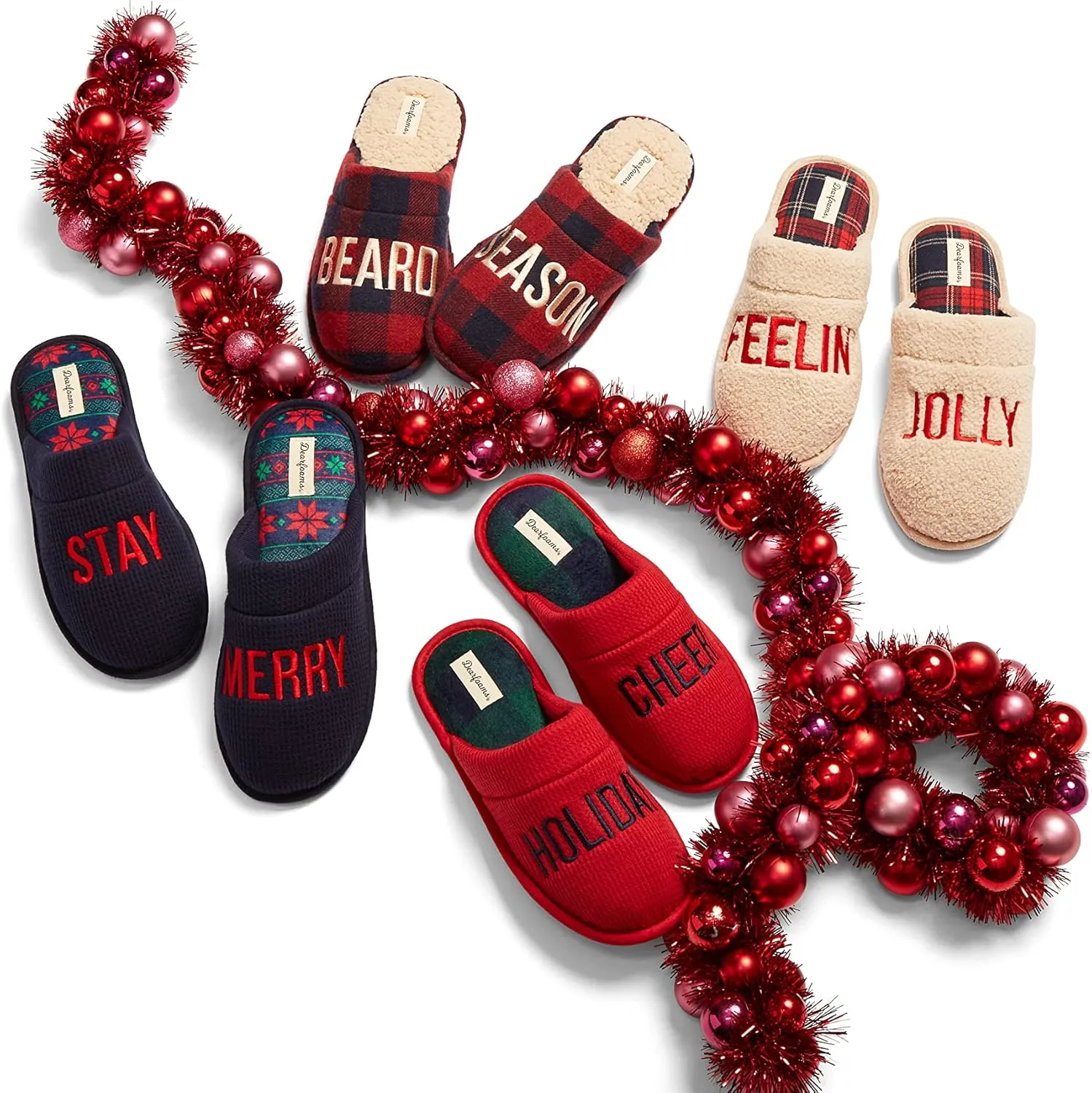 Dearfoams Men's Funny Ugly Christmas Sweater Holiday Scuff Slipper