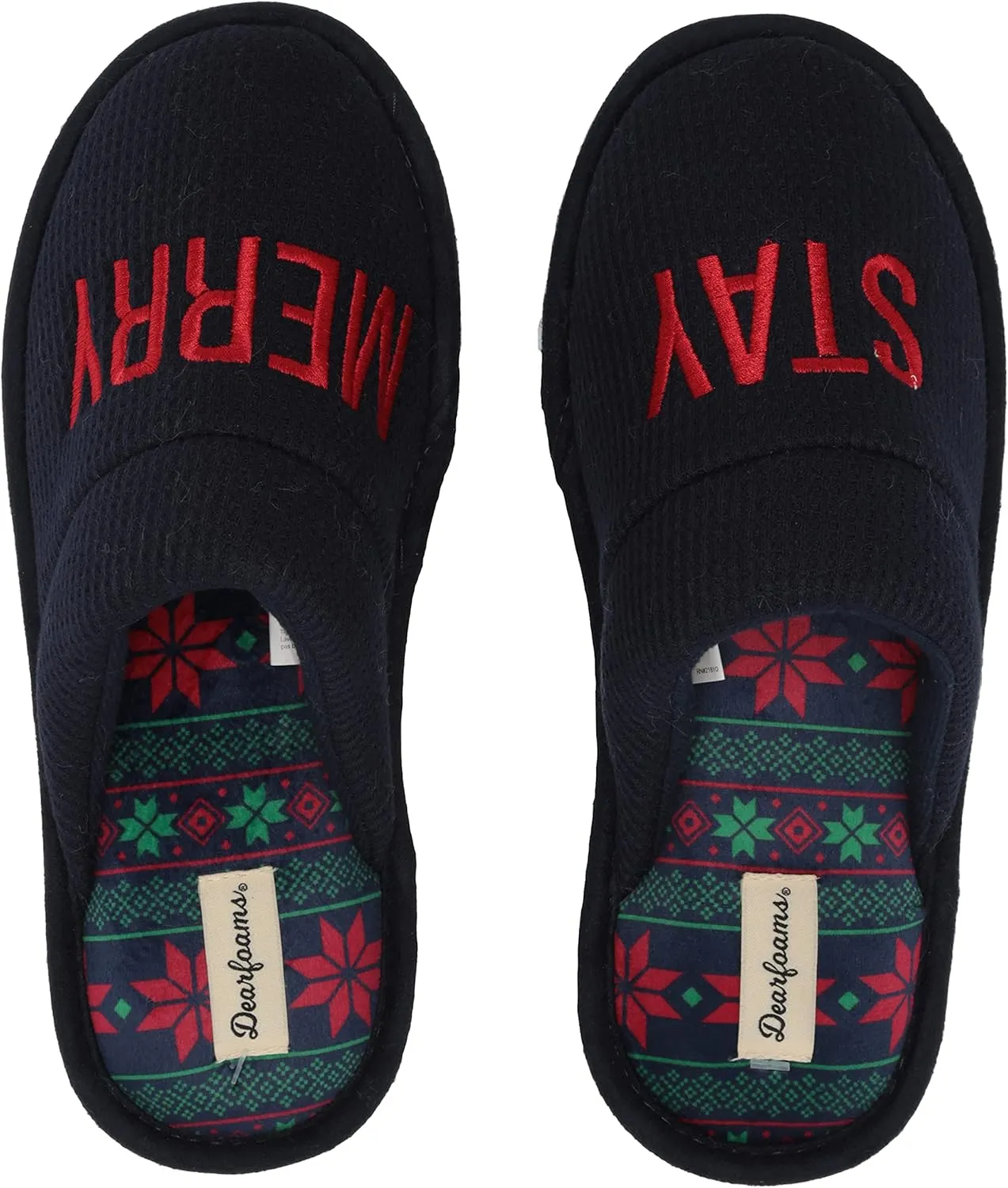 Dearfoams Men's Funny Ugly Christmas Sweater Holiday Scuff Slipper