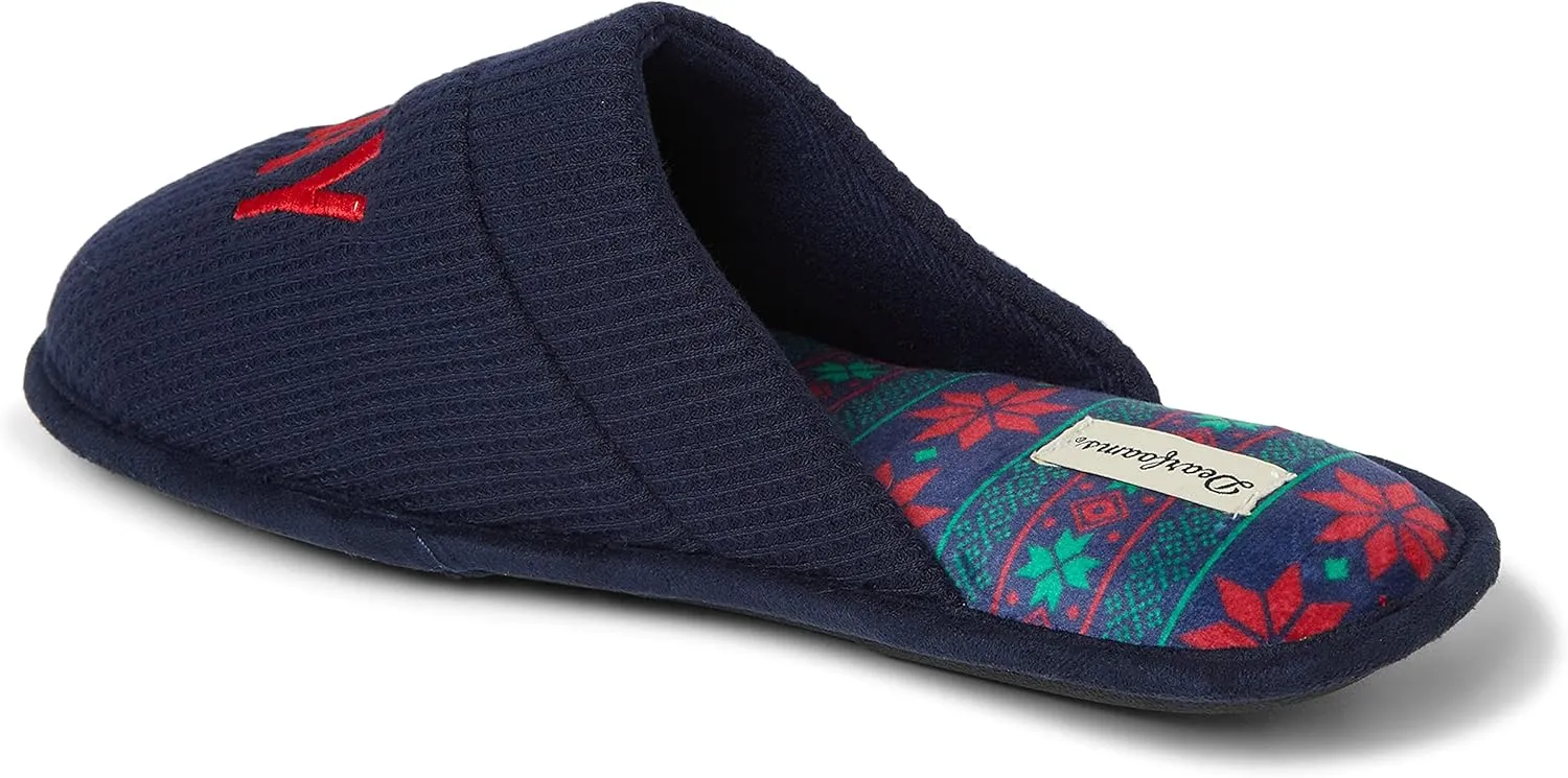 Dearfoams Men's Funny Ugly Christmas Sweater Holiday Scuff Slipper