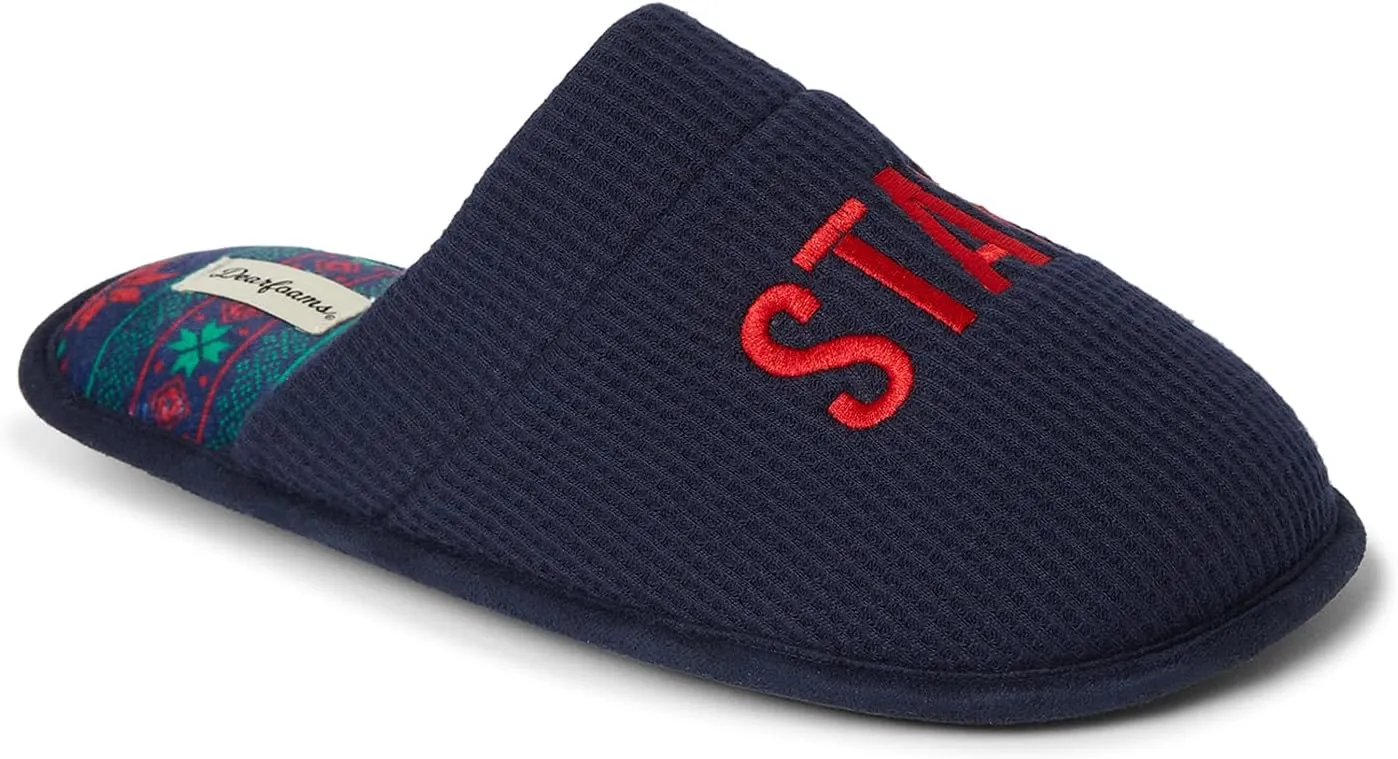 Dearfoams Men's Funny Ugly Christmas Sweater Holiday Scuff Slipper