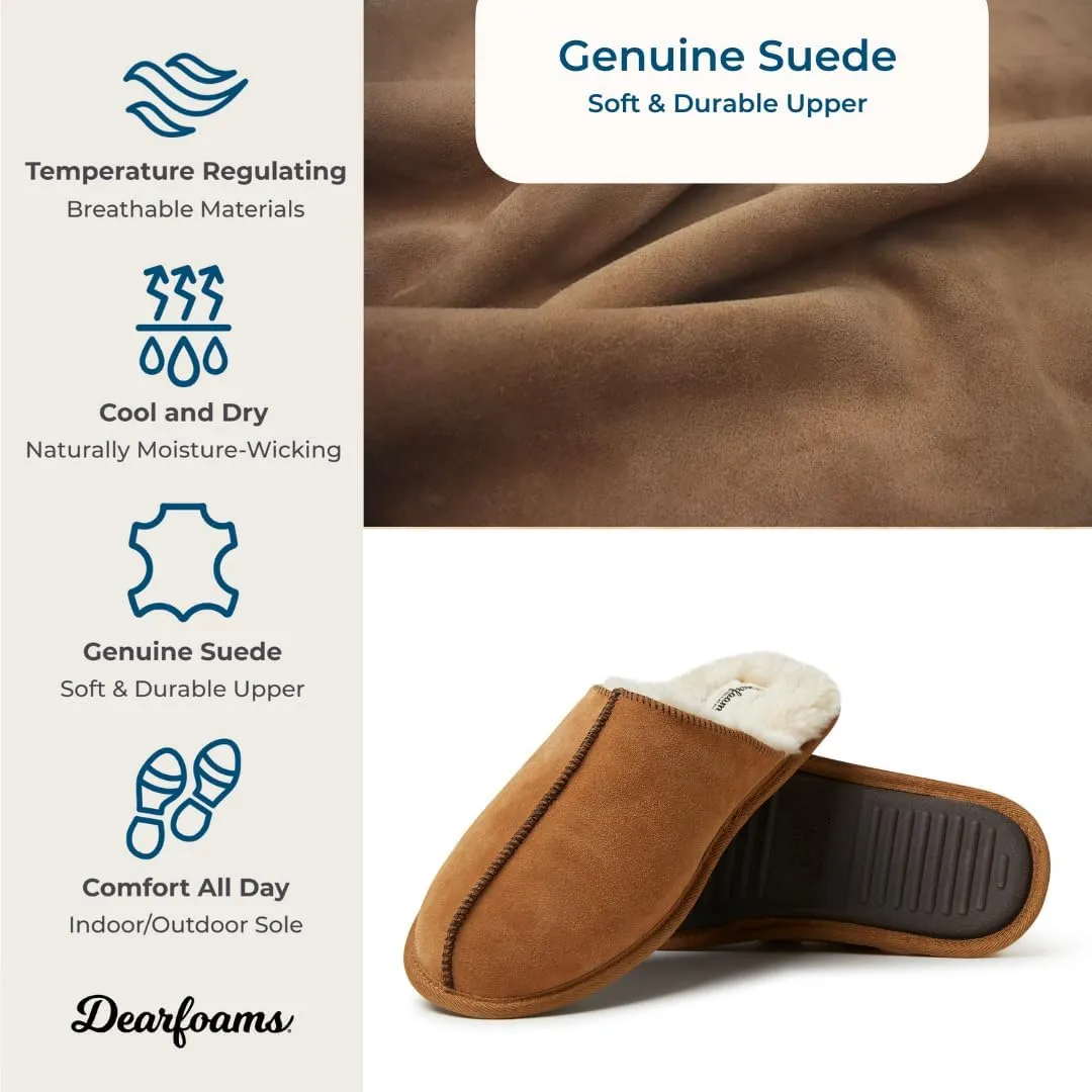 Dearfoams Men's Genuine Suede Indoor Outdoor Comfort Memory Foam Bradford Scuff House Slipper