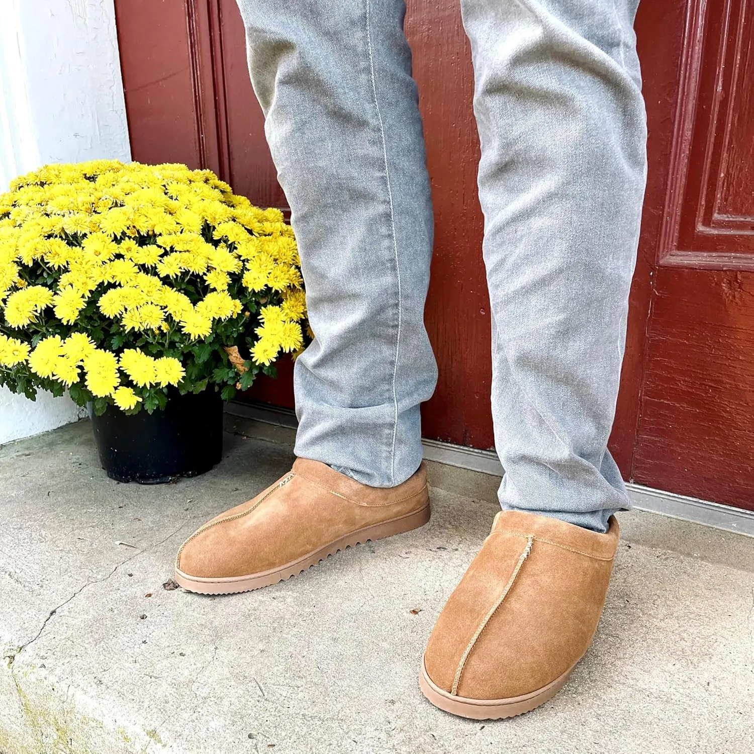 Dearfoams Men's Suede Indoor Outdoor Breathable Memory Foam House Dean Clog Slippers